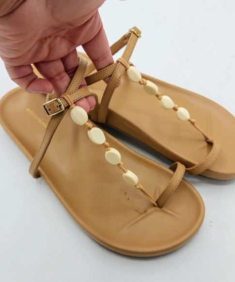 Anthropologie Toe-Loop Stone Sandals In Tan Size 10 M - Picture 2 of 15
